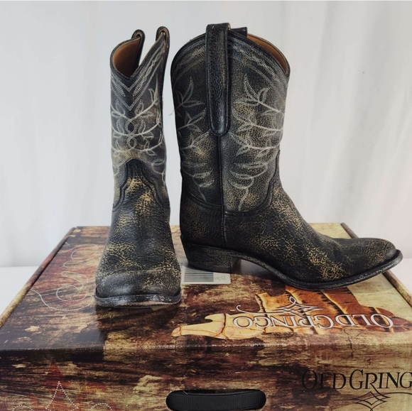 Old Gringo Black Distressed 10" Polo Razz Heel Cowboy Boots - Picture 2 of 16